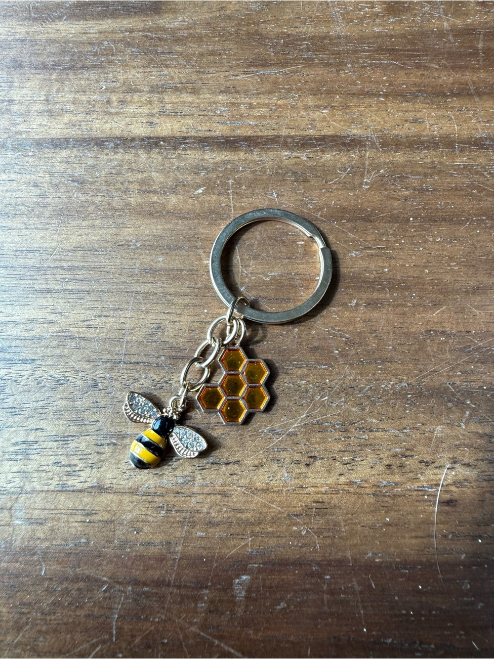 Bee & Honeycomb Keychain - Yellow Enamel Charm